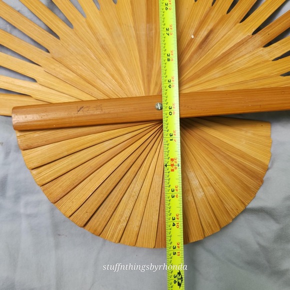 Vintage AsianFantasy Valley Large Bamboo & Silk Wall‎ Fan Handpainted 60"X35" - Picture 10 of 10